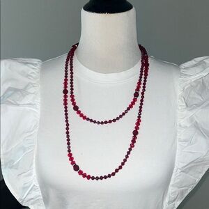 WHBM Red Beaded Necklace and stretchy statement ring with Silver Accents